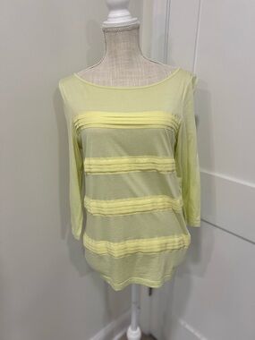LOFT Light Yellow Pleated Stripe Boatneck Top
